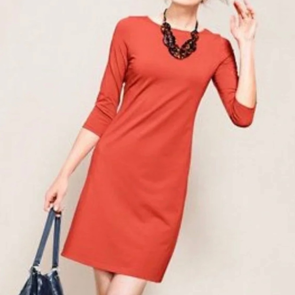 Garnet Hill-Favorite A Line Dress-3/4 Sleeve-Burnt‎ Orange-Women's Size Medium